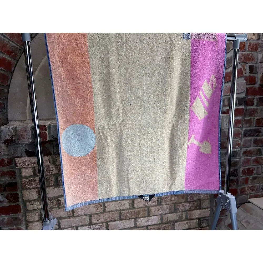 beach towel sandcastle pink blue orange 1980s